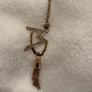 Gold Purse Charm Initial, Heart and Tassel Long 10.5”